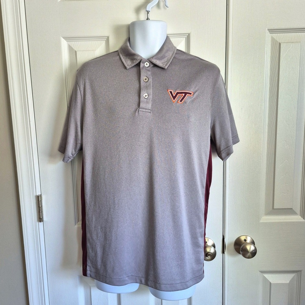 Colosseum Virginia Tech gray maroon VA Tech shorts sleeve polo shirt mens medium